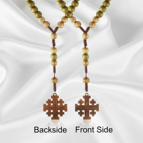 Olive Wood Rosary Jerusalem Holy Land Cross Necklace Hand Crafted NWOT - Picture 6 of 8